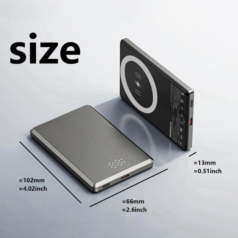 20W Magnetic Wireless Fast Charging Power Bank, 1 Count Portable Magnetic Wireless Charger with Digital Display, USB-C Data Cable Power Bank for Iphone Android Samsung