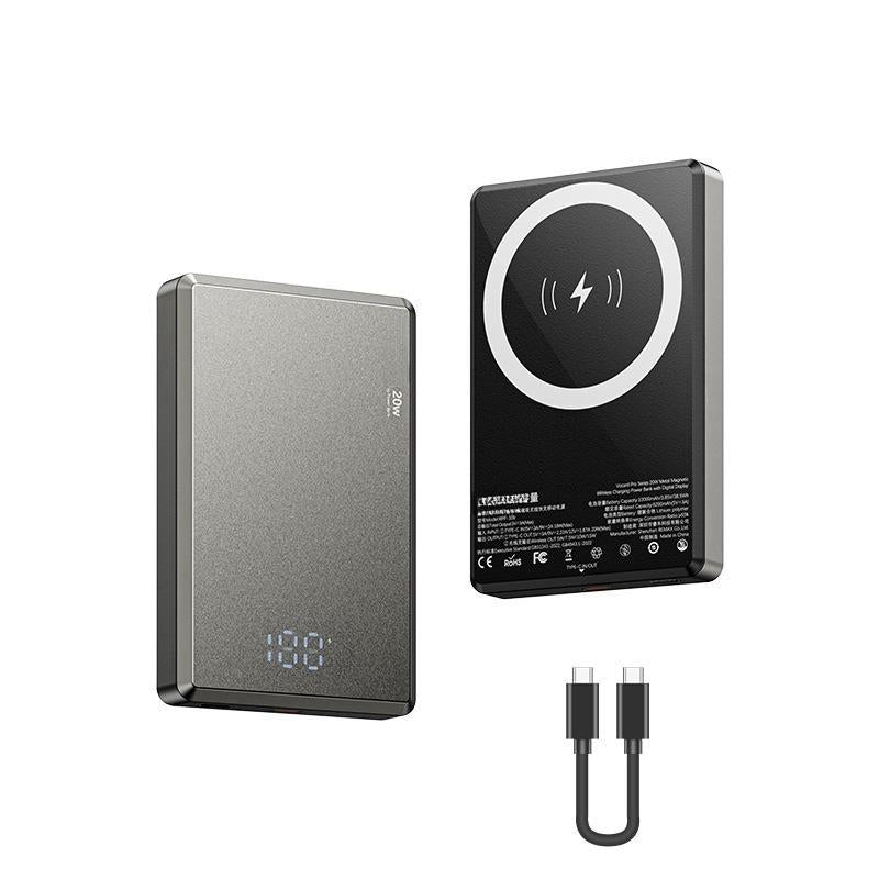 20W Magnetic Wireless Fast Charging Power Bank, 1 Count Portable Magnetic Wireless Charger with Digital Display, USB-C Data Cable Power Bank for Iphone Android Samsung