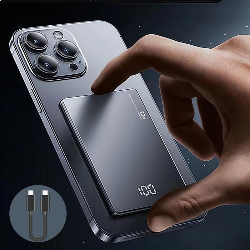 20W Magnetic Wireless Fast Charging Power Bank, 1 Count Portable Magnetic Wireless Charger with Digital Display, USB-C Data Cable Power Bank for Iphone Android Samsung