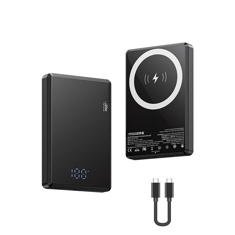 20W Magnetic Wireless Fast Charging Power Bank, 1 Count Portable Magnetic Wireless Charger with Digital Display, USB-C Data Cable Power Bank for Iphone Android Samsung