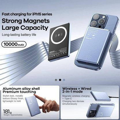 20W Magnetic Wireless Fast Charging Power Bank, 1 Count Portable Magnetic Wireless Charger with Digital Display, USB-C Data Cable Power Bank for Iphone Android Samsung